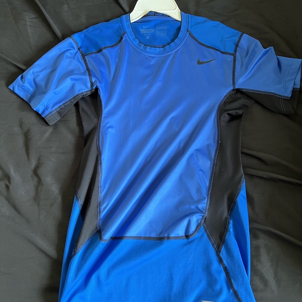 Nike blue pro combat slim shirt